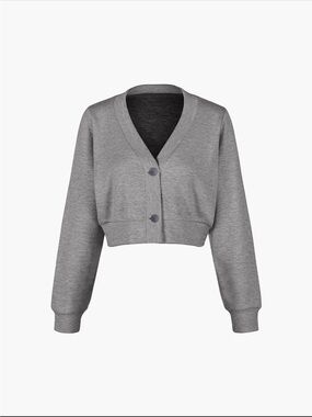 Commense Gray Cropped V-Neck Button Cardigan